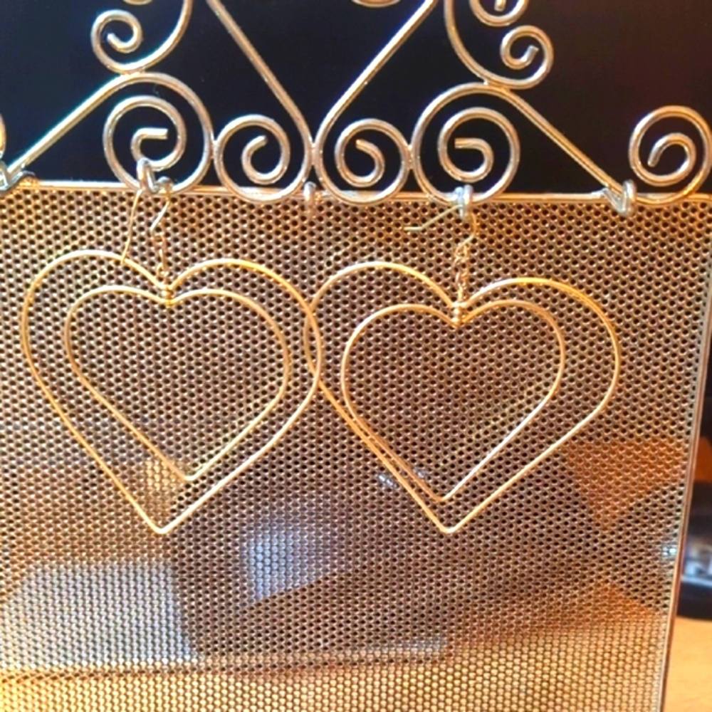 Chic Gold Heart Hoop Earrings 3 inches long